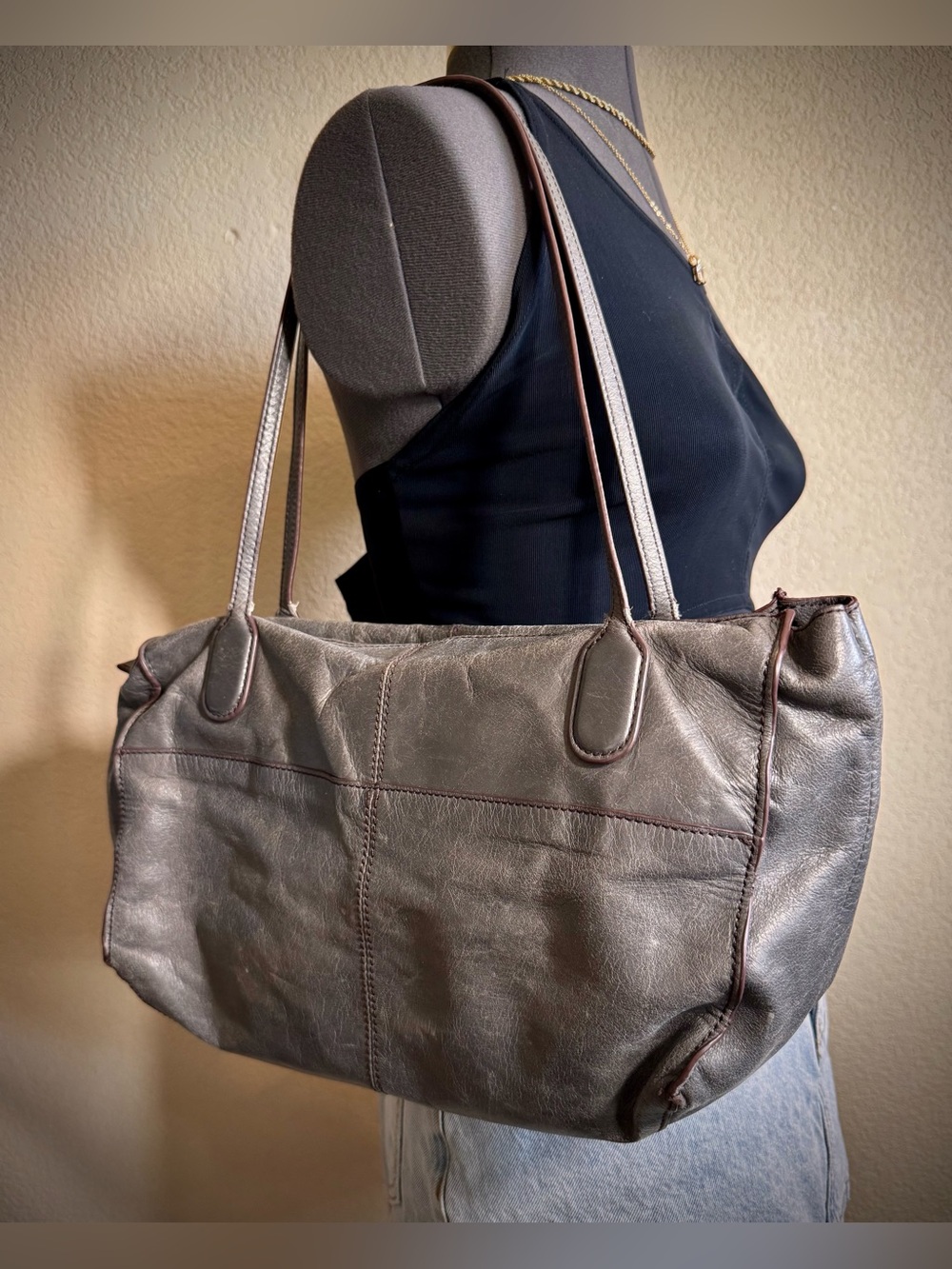 Hobo Leather Friar Tote Grey Shoulder Bag Purse
